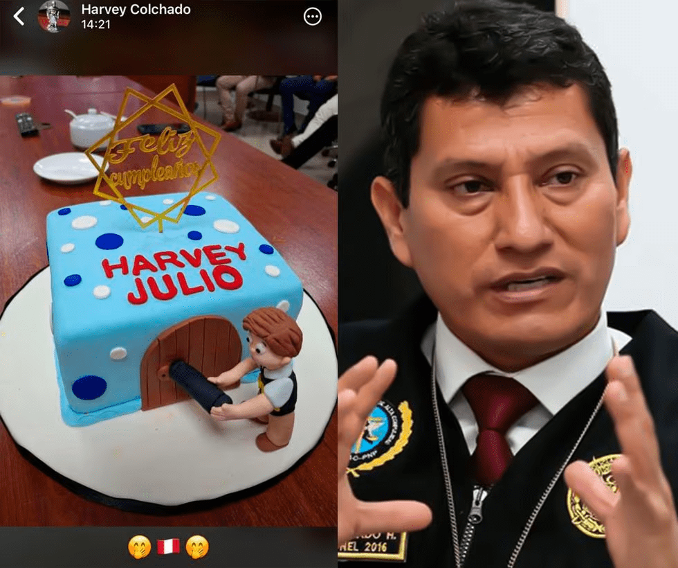 Harvey Colchado y el pastel de su cumpleaños.