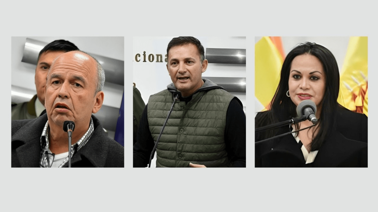 Los exministros declarados rebeldes, Arturo Murillo, Fernando López y Roxana Lizárraga.